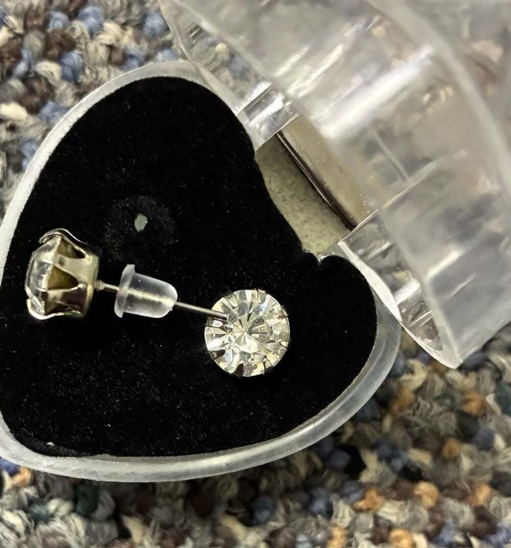 Round Cubic Zirconia Solitaire Stud Earrings with Heart-Shaped Case